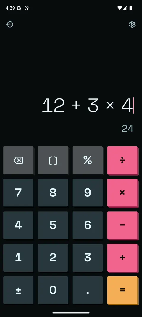 A NeoPOP theme with pink operators and an orange equals key.