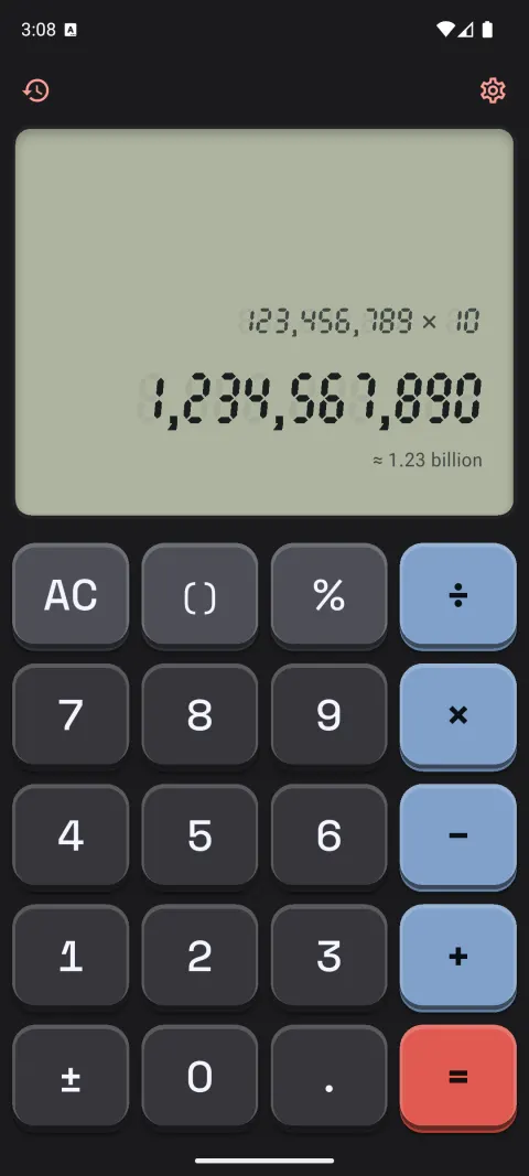 A black pocket calculator theme with a grey LCD.